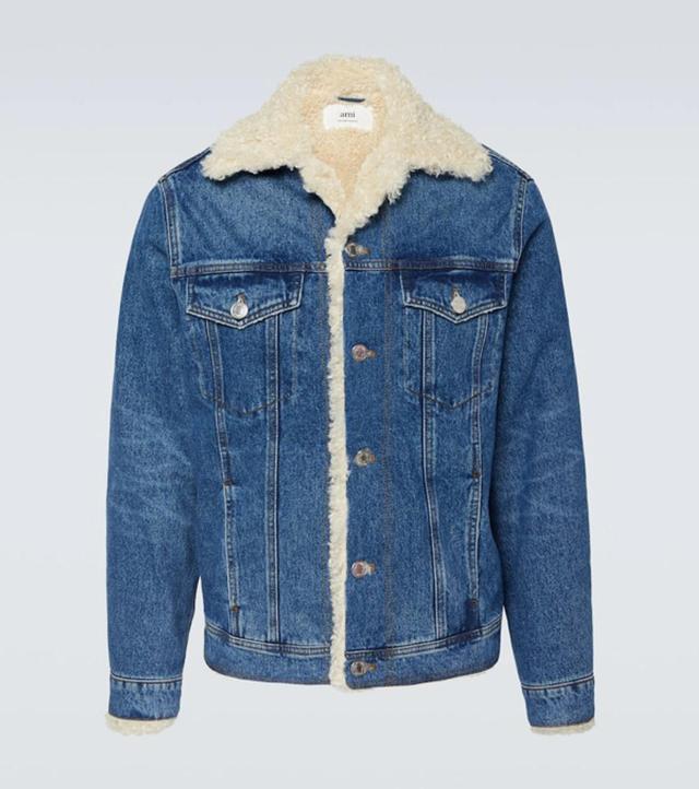 Buttoned Jacket Trucker Lined Jacket In Blue Product Image