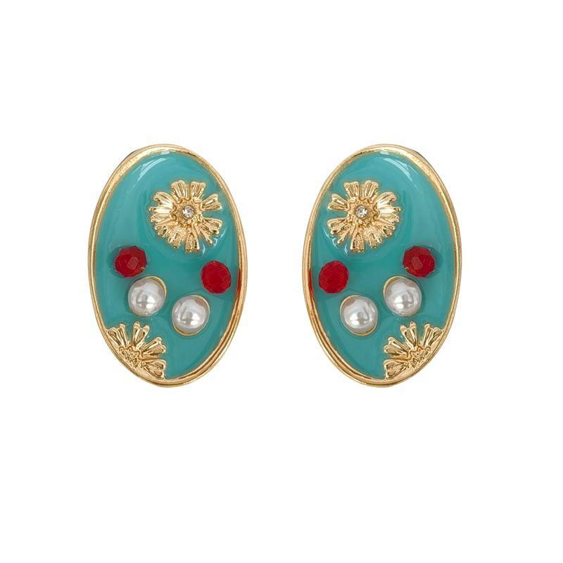 Floral Faux Pearl Glaze Alloy Stud Earring Product Image