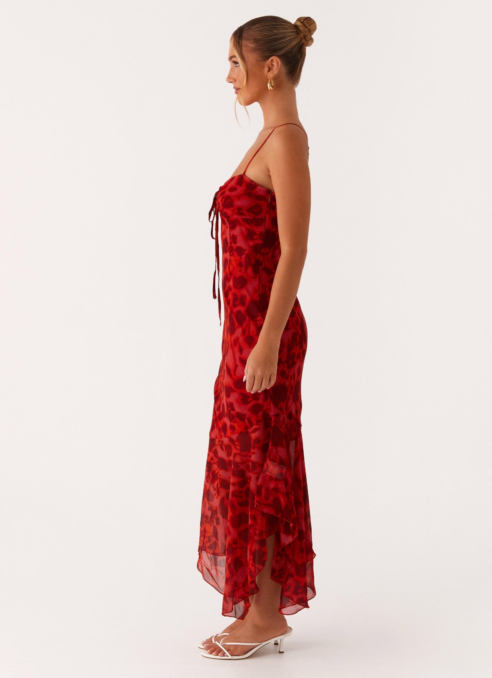 Sally Midi Dress - Deep Red Floral Product Image