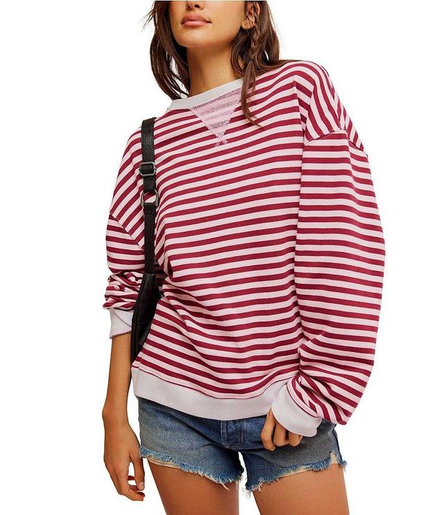 Free People Classic Striped Oversized Crew Neck Long Sleeve Sweatshirt Product Image