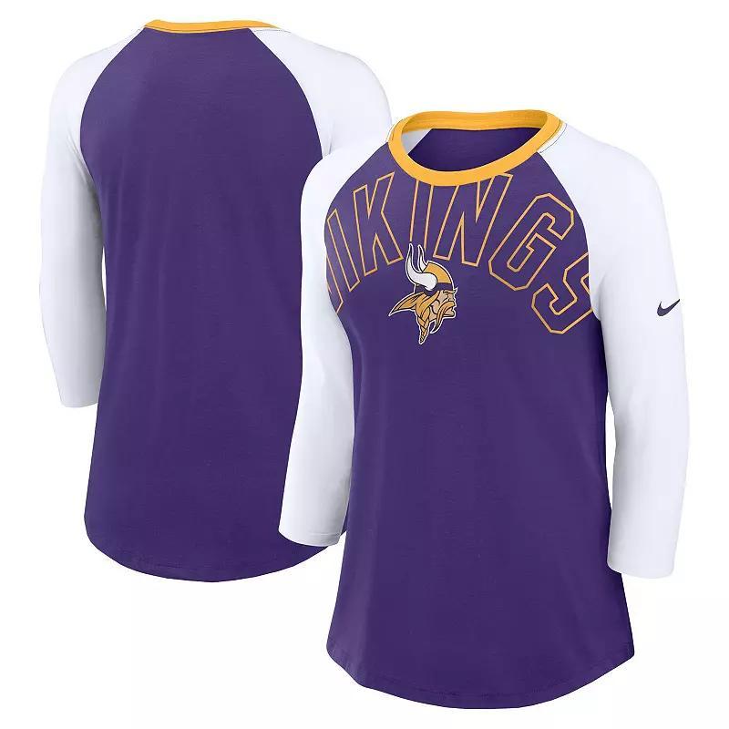 Womens Nike /White Minnesota Vikings Knockout Arch Raglan Tri-Blend 3/4-Sleeve T-Shirt Product Image