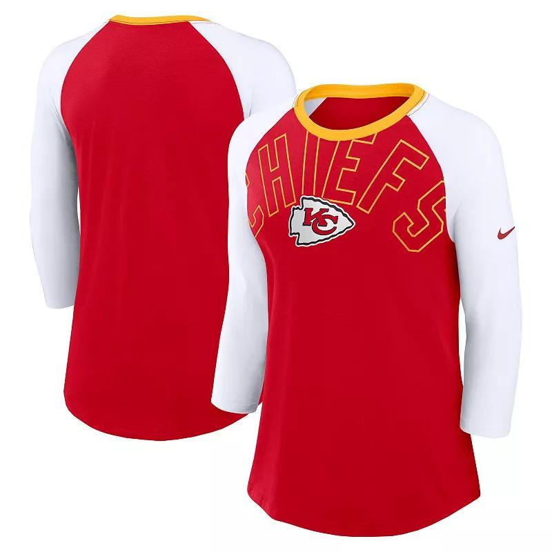 Womens Nike /White Kansas City Chiefs Knockout Arch Raglan Tri-Blend 3/4-Sleeve T-Shirt Product Image