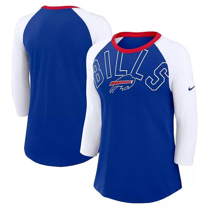 Womens Nike Royal/White Buffalo Bills Knockout Arch Raglan Tri-Blend 3/4-Sleeve T-Shirt Product Image