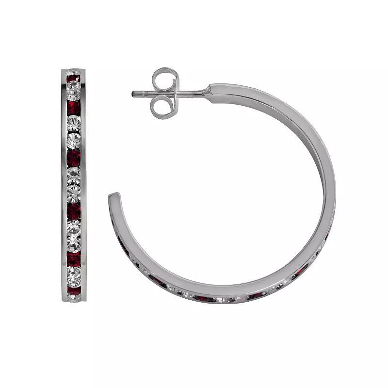 Traditions Jewelry Company Sterling Silver Red & White Crystal Hoop Earrings, Womens, Multicolor Product Image