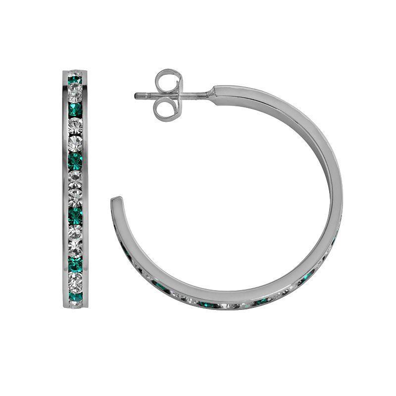 Traditions Jewelry Company Sterling Silver Red & White Crystal Hoop Earrings, Womens, Multicolor Product Image