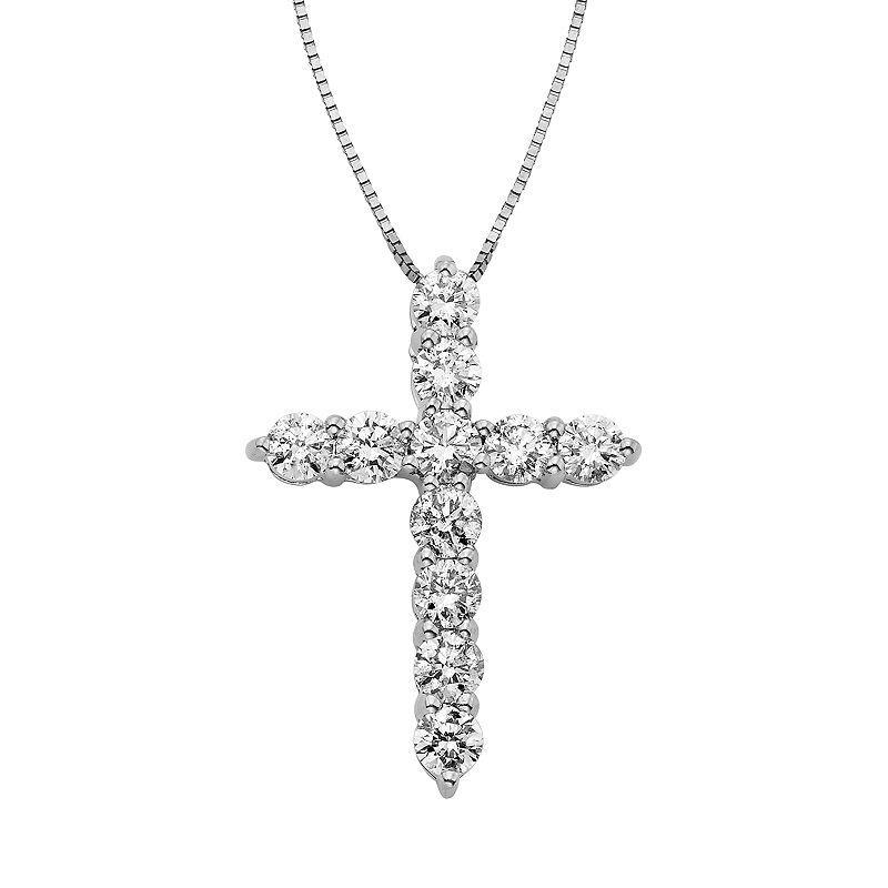 The Regal Collection 1 Carat T.W. IGL Certified Diamond 14k Gold Cross Pendant Necklace, Womens White Product Image