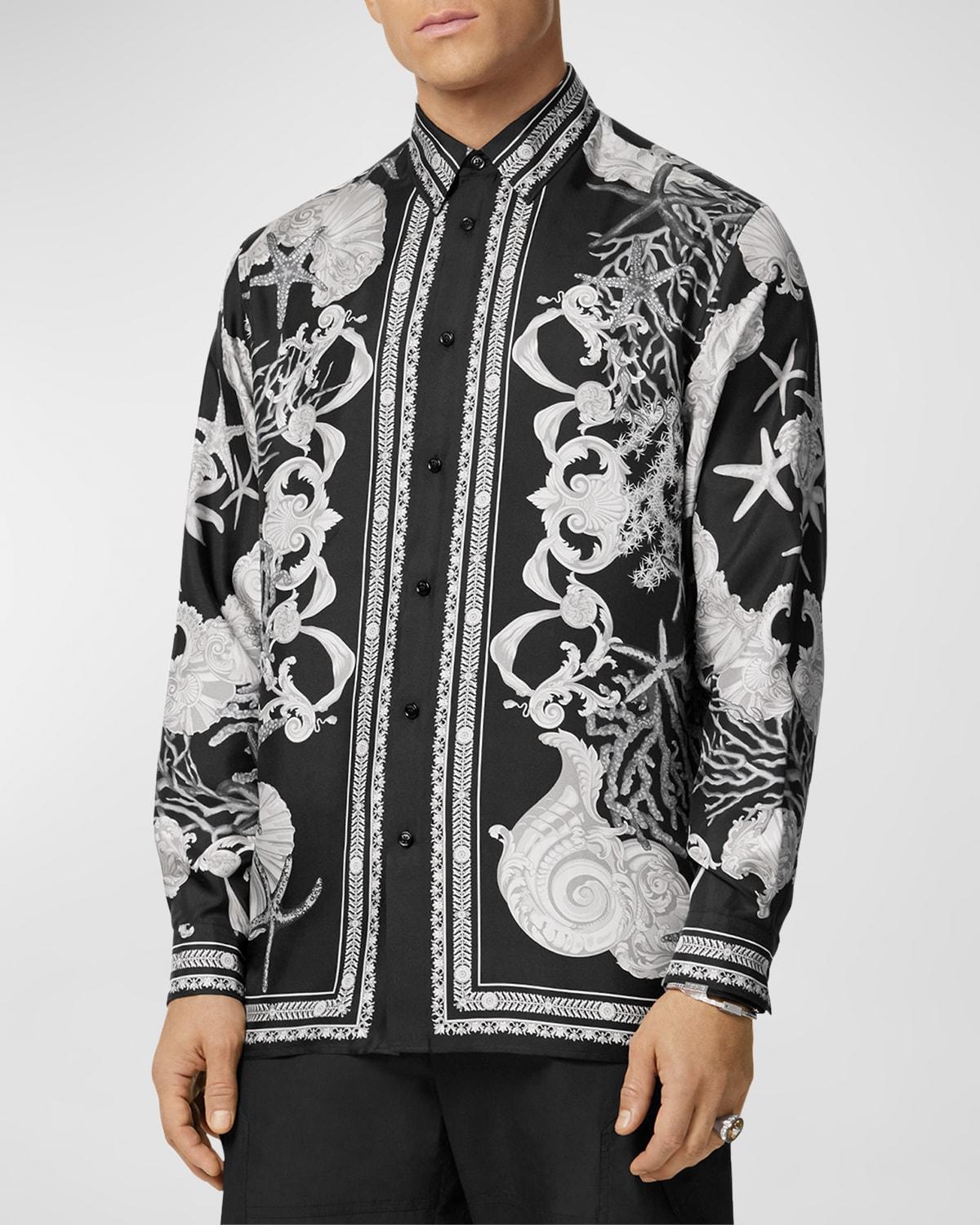 Mens Printed Silk Button-Down Shirt Product Image