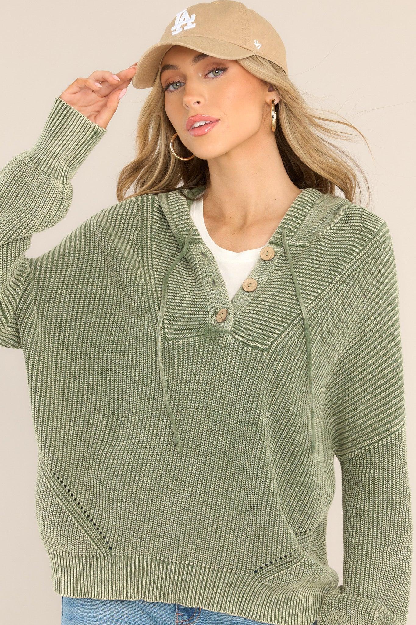 The Chill Olive Green Knitted Pullover Product Image