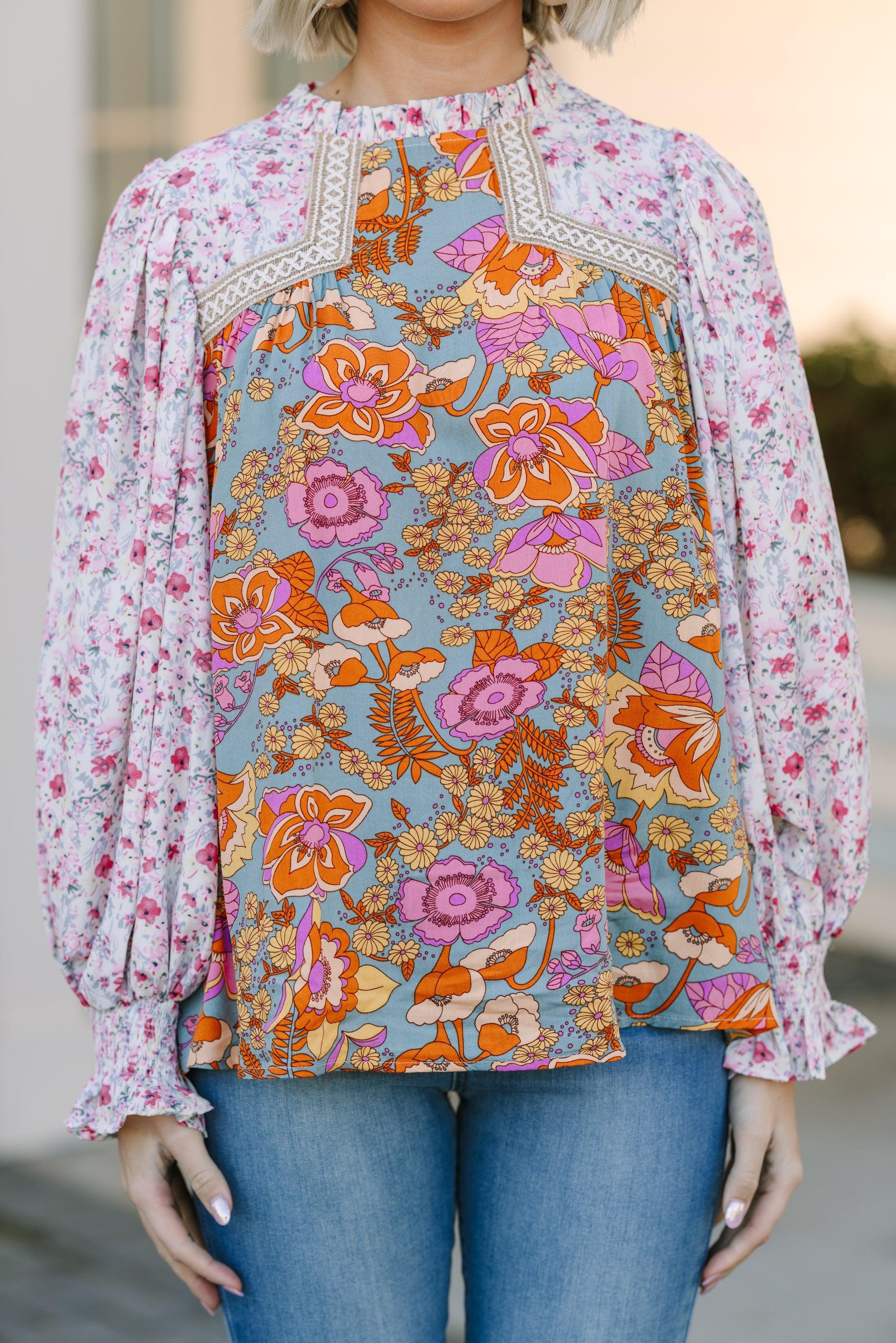 Let's Be Clear Dusty Sage Floral Blouse Female Product Image