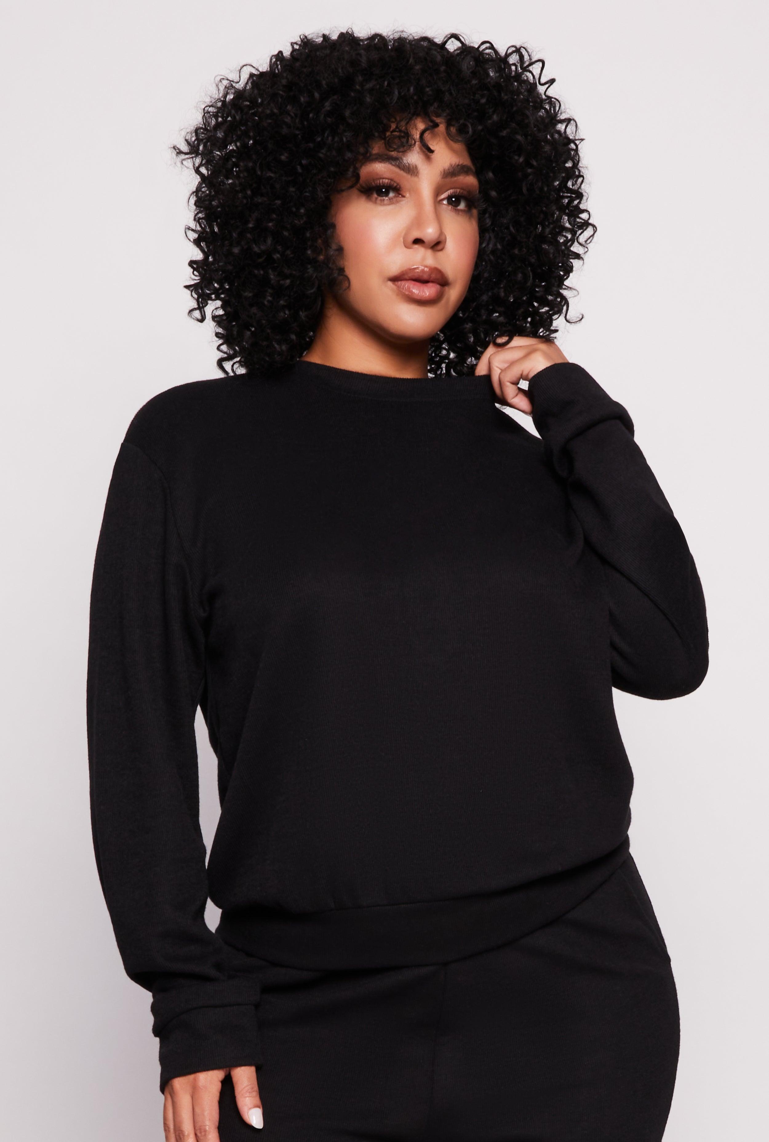 Womens Plus Size Brushed Knit Crew Neck Sweatshirt Product Image