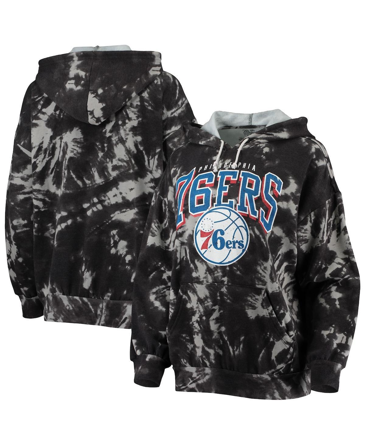 Womens Majestic Threads Black Philadelphia 76ers Burble Tie-Dye Tri-Blend Pullover Hoodie Product Image