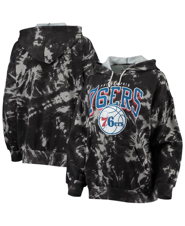 Womens Majestic Threads Black Philadelphia 76ers Burble Tie-Dye Tri-Blend Pullover Hoodie Product Image