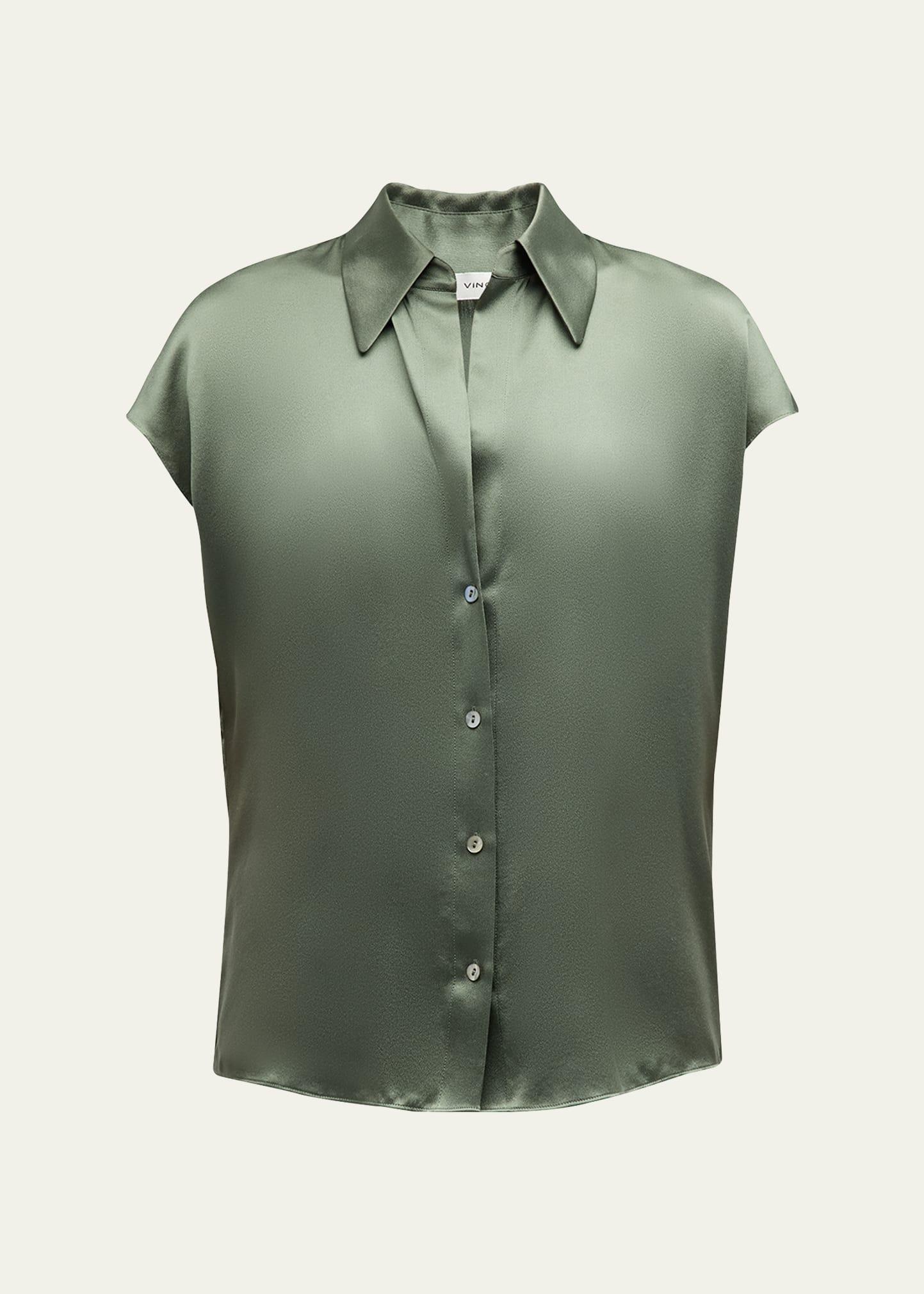 Vince Cap Sleeve Ruched Back Blouse (Sea Fern) Women's Blouse Product Image