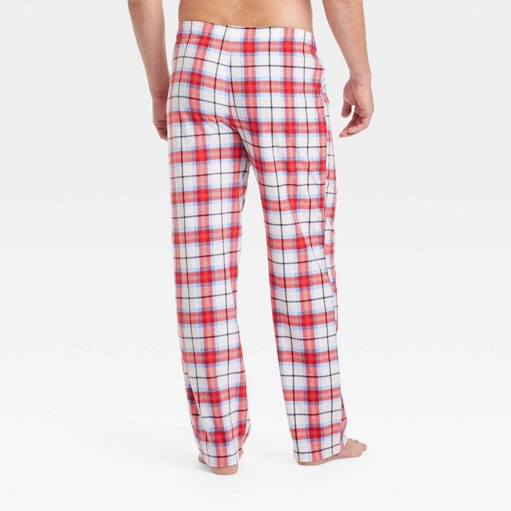 Mens Plaid Microfleece Holiday Matching Family Pajama Pants - Wondershop White XXL Product Image