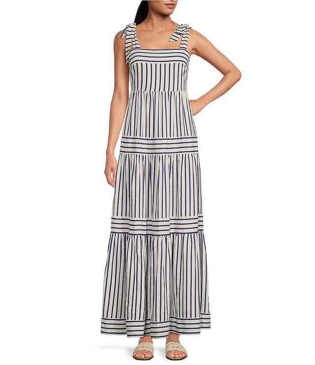 A Loves A Striped Sleeveless Tie Shoulder Smocked Back Tiered Maxi Dress Product Image