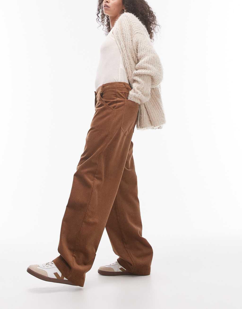 Topshop relaxed fit tailored corduroy pants in brown Product Image