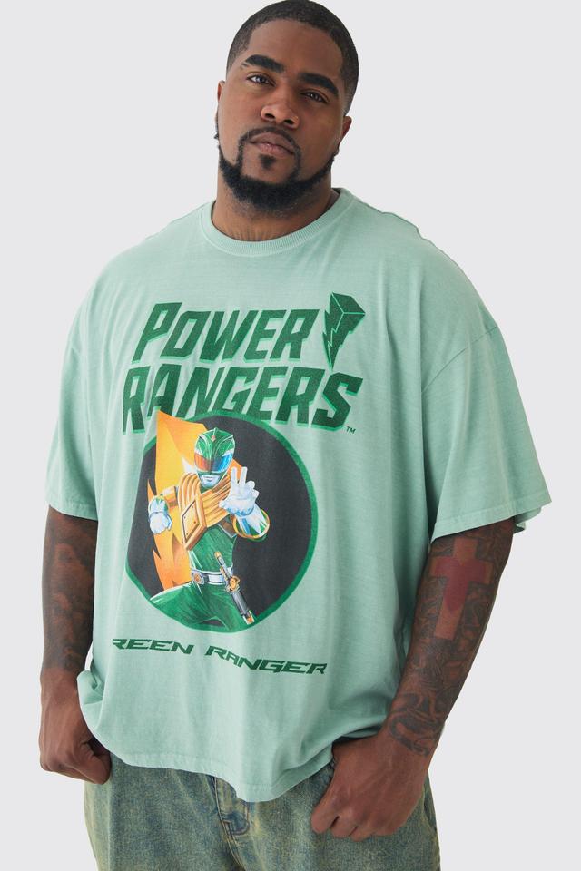 Plus Power Ranger License Print T-shirt In Green | boohooMAN USA Product Image