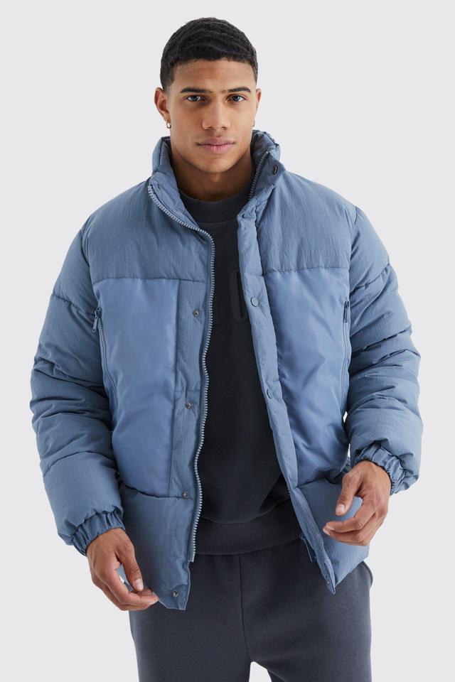 Funnel Neck Contrast Riptstop Puffer | boohooMAN USA Product Image