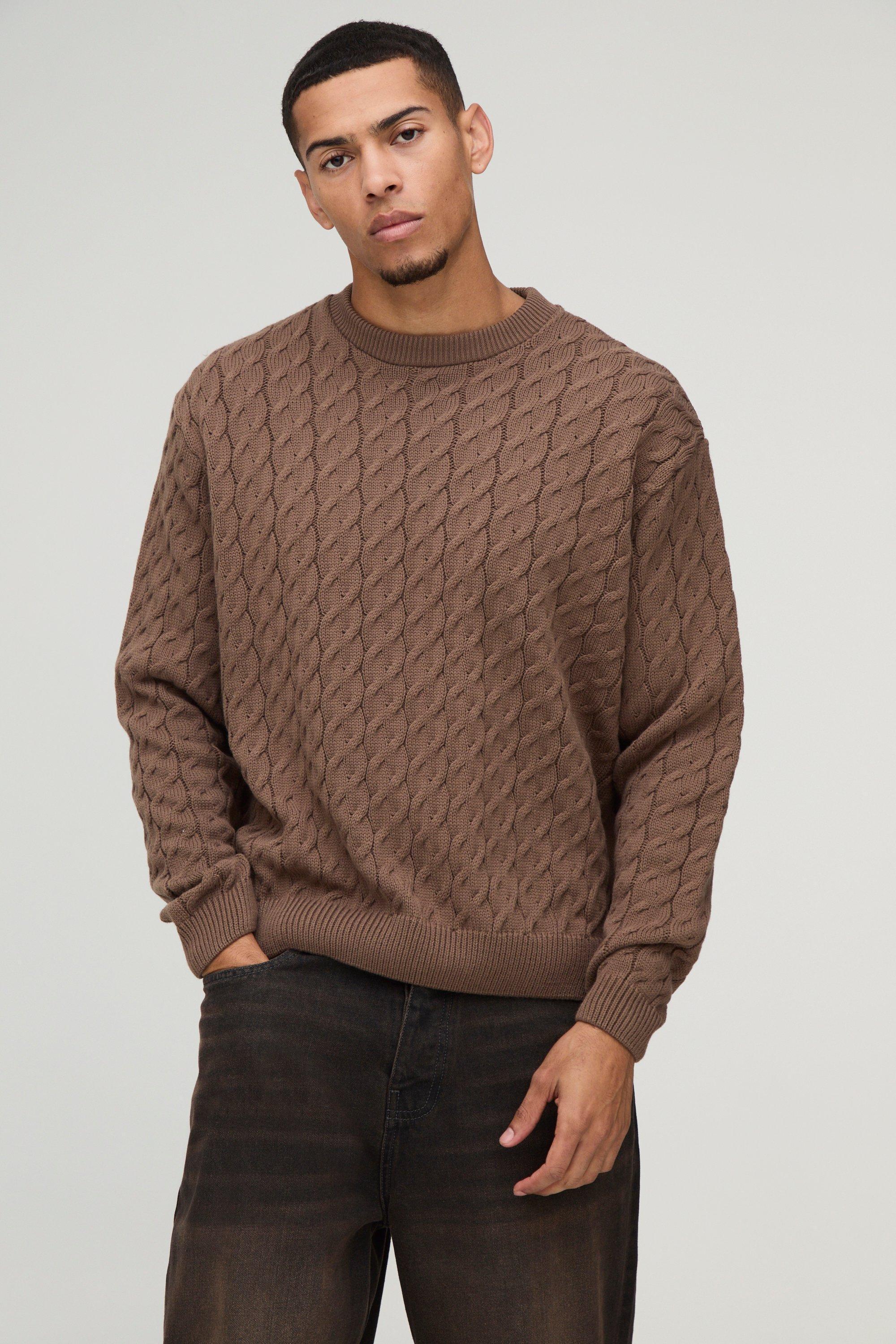 Oversized Boxy Fit Cable Knit Jumper | boohooMAN USA Product Image