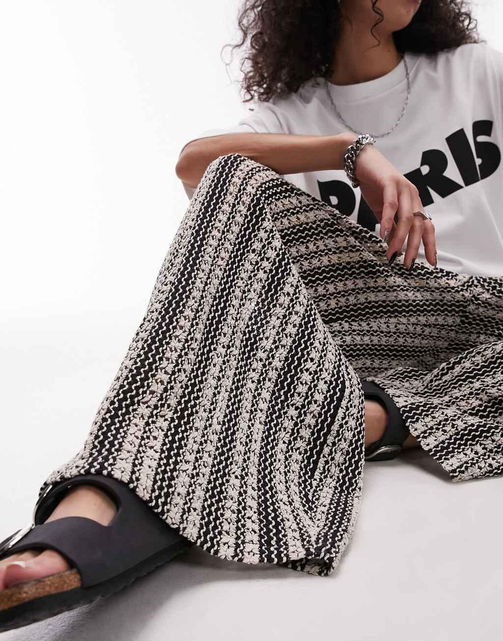 Topshop knitted beach pants in monochrome Product Image