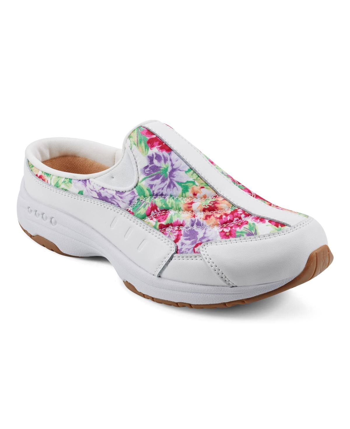 Easy Spirit Womens Traveltime Round Toe Casual Slip-on Mules - White, Pink Floral Multi - Leather Product Image