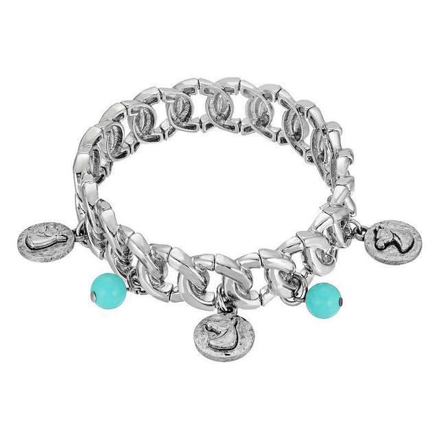 1928 Silver Tone Horse Head Stretch Link Bracelet, Womens, Turquoise Product Image