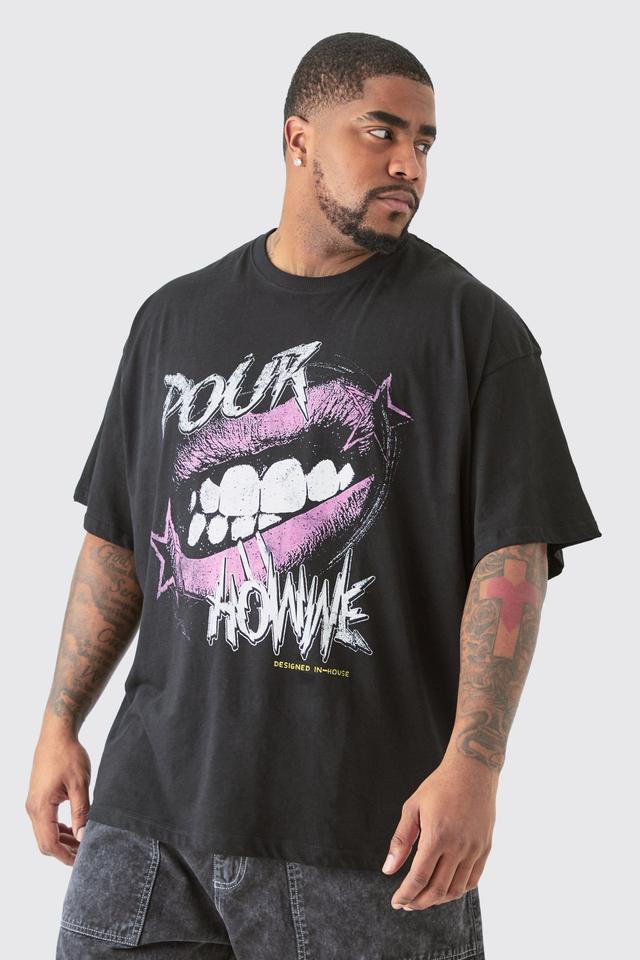 Plus Pour Homme Lips Graphic T-shirt In Black | boohooMAN USA Product Image