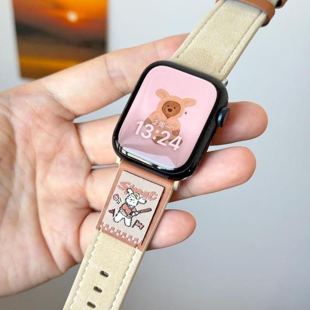 Animal Embroidered Genuine Leather Apple Watch Band Product Image