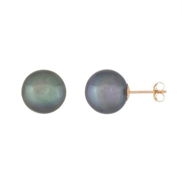 14k Gold 10 mm Freshwater Cultured Pearl Stud Earrings, Womens, Black Product Image