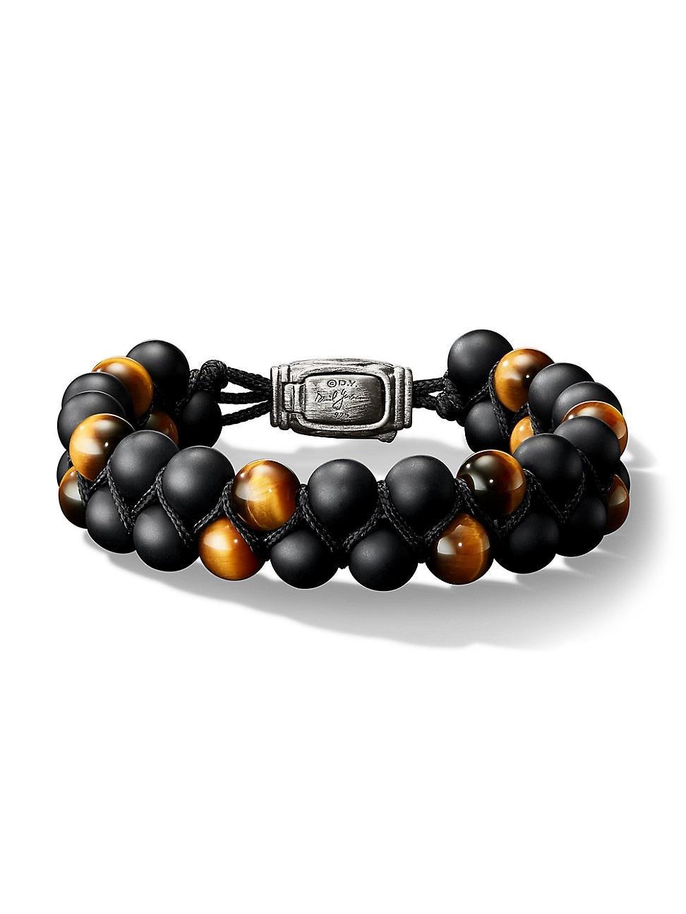 Mens Spiritual Beads Two Row Woven Bracelet with Black Onyx and Tigers Eye Product Image