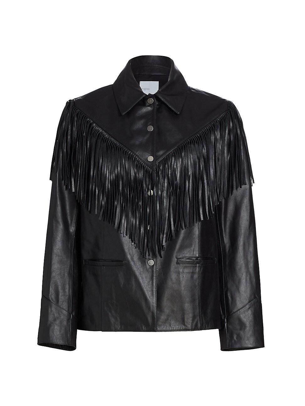 Womens Fringed Leather Jacket Product Image