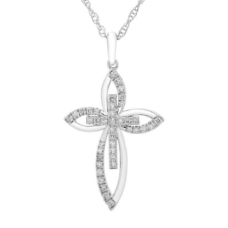 Boston Bay Diamonds Sterling Silver 1/4 Carat T.W. Diamond Petal Double Cross Pendant Necklace, Womens Product Image