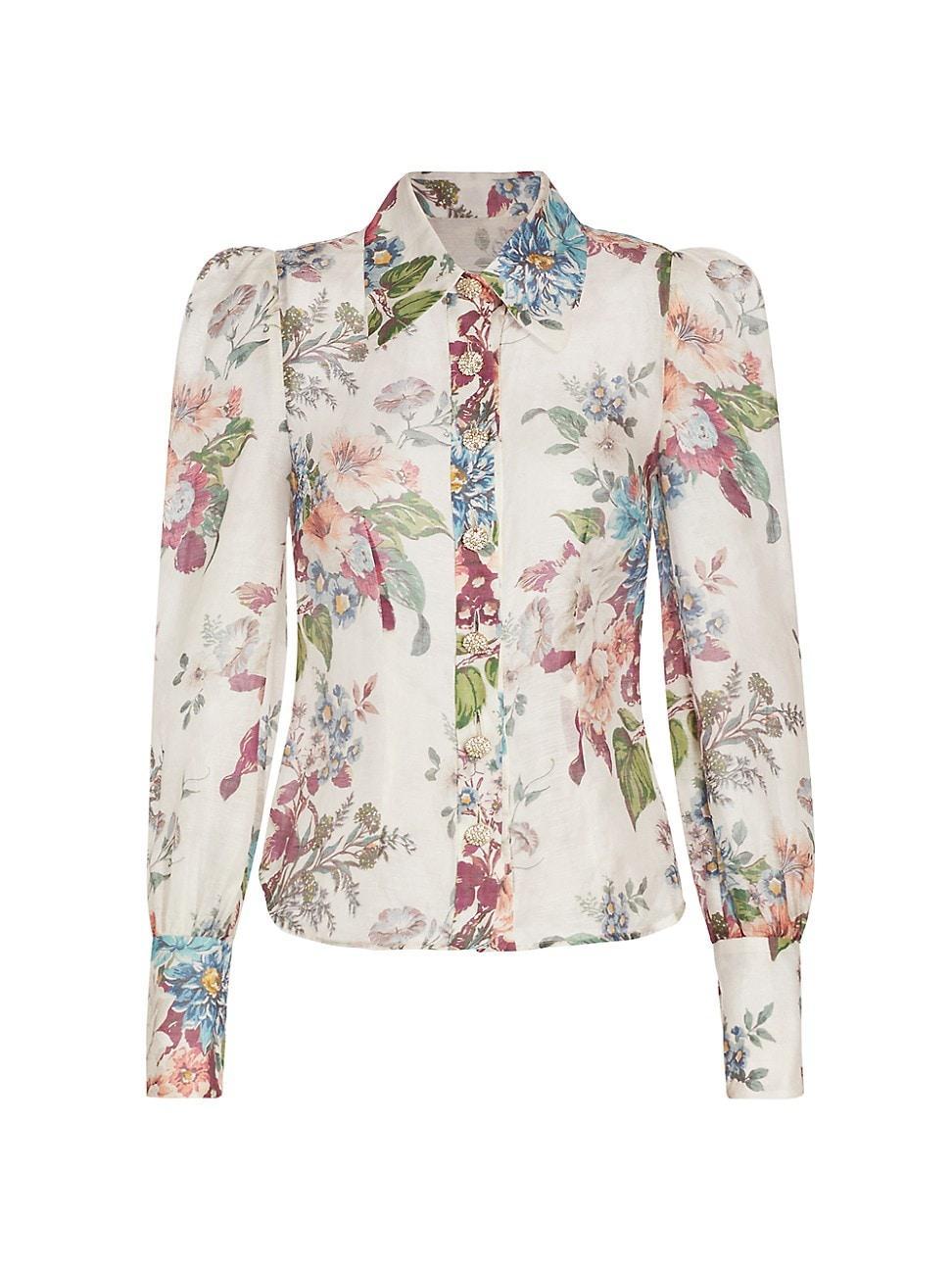 Womens Matchmaker Floral Linen-Silk Button-Front Shirt Product Image