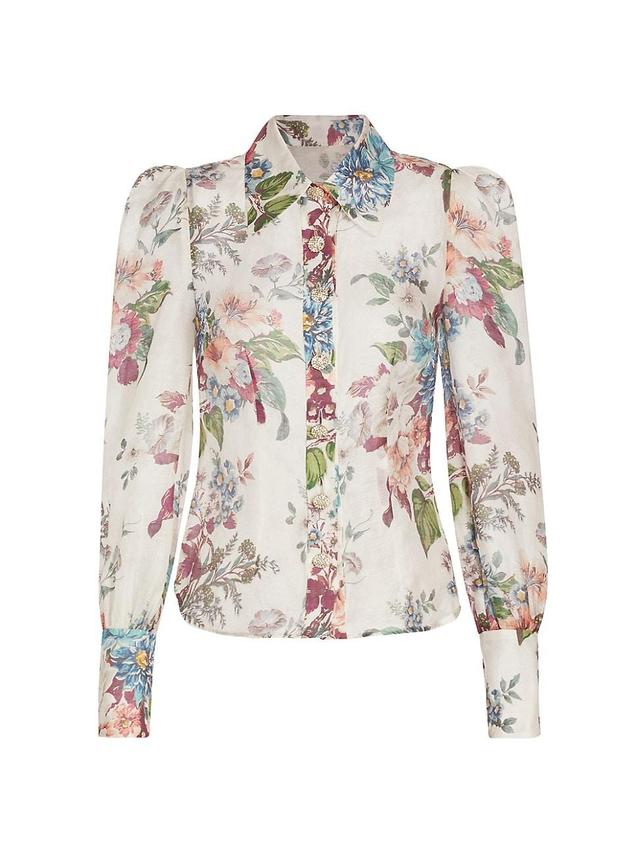 Womens Matchmaker Floral Linen-Silk Button-Front Shirt Product Image