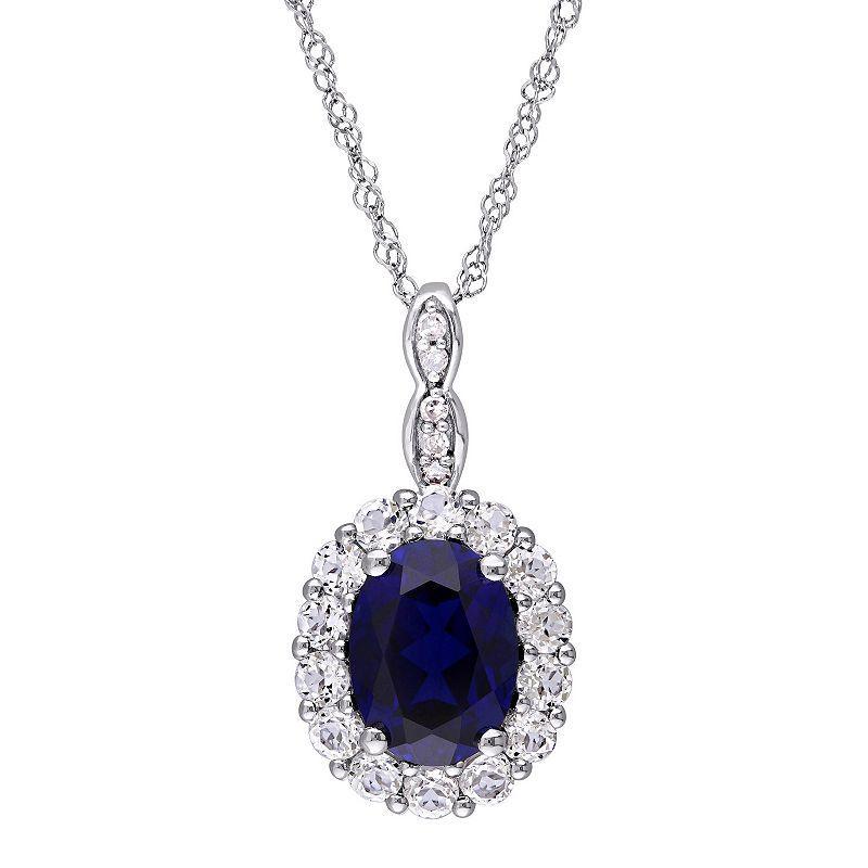 Stella Grace 14k White Gold Lab-Created Sapphire White Topaz & Diamond Accent Pendant Necklace, Womens Product Image