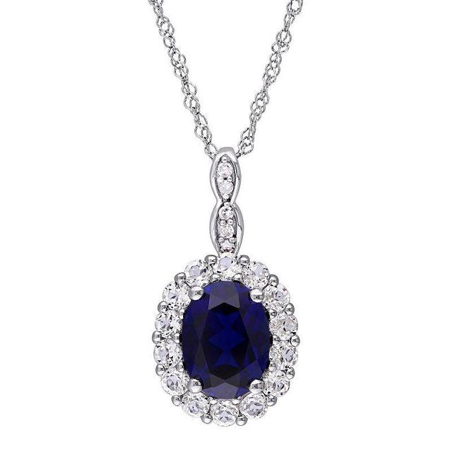 Stella Grace 14k White Gold Lab-Created Sapphire White Topaz & Diamond Accent Pendant Necklace, Womens Product Image