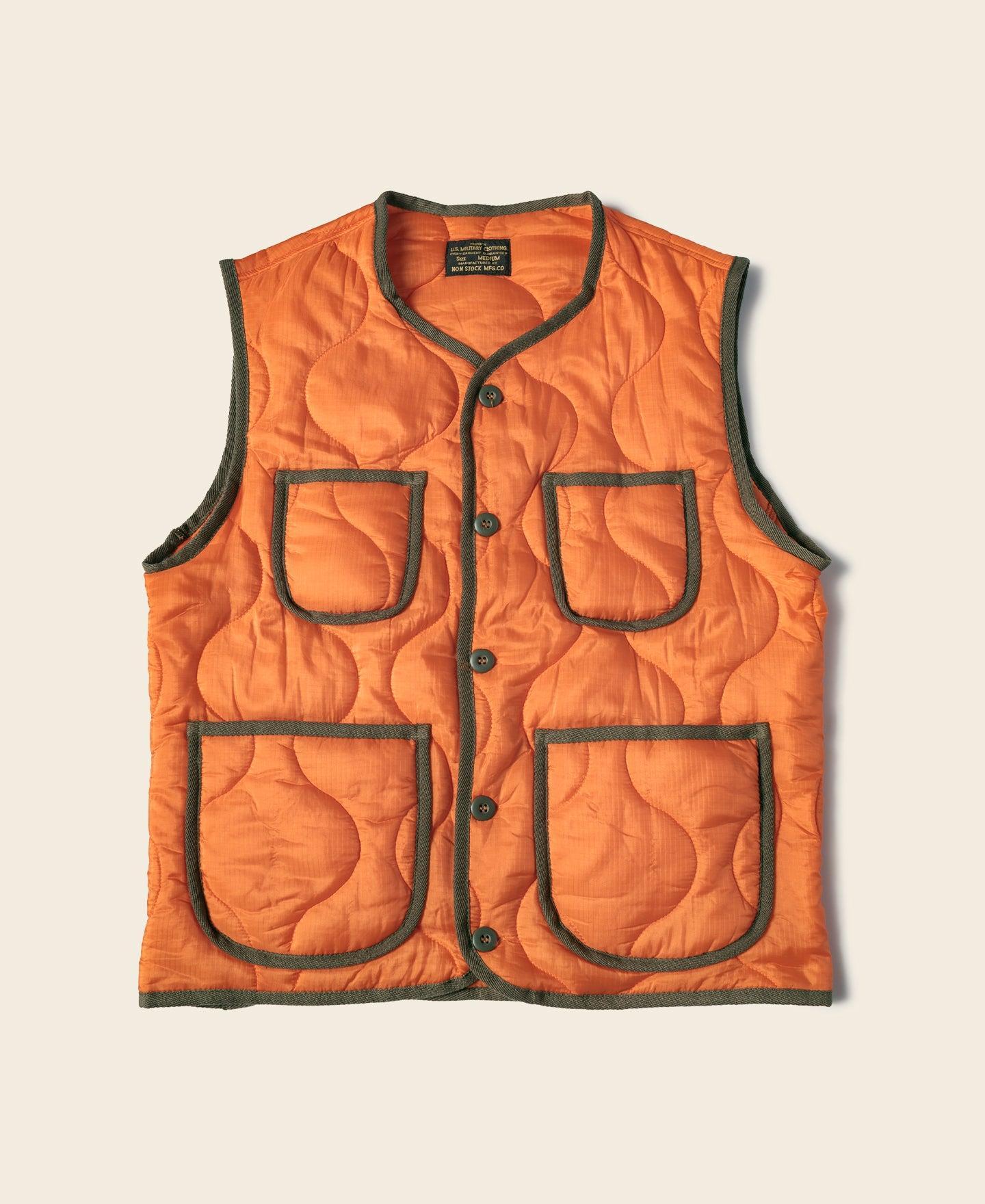 Military Style Quilted Padded Ripstop Nylon Vest - Orange Product Image