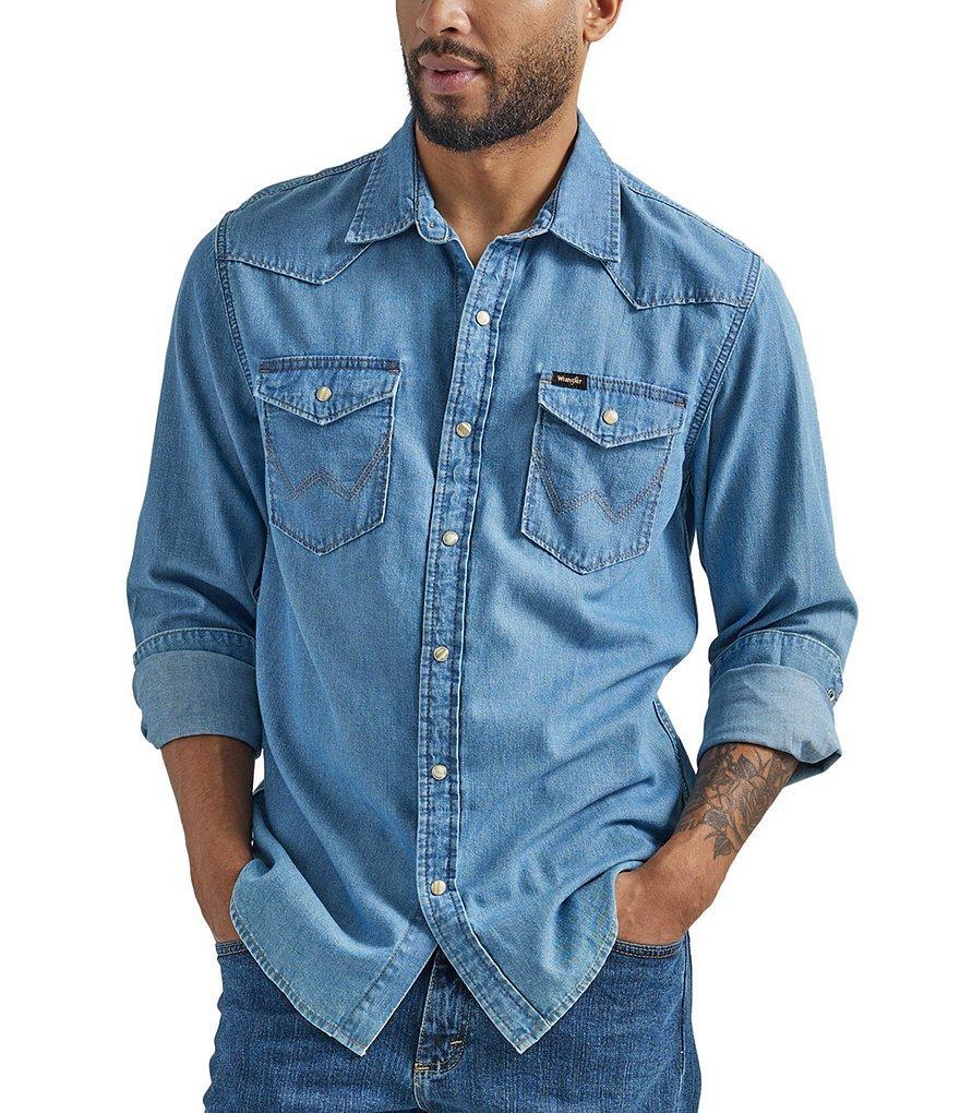 Wrangler® Long Sleeve Iconic Cowboy Washed Denim Shirt Product Image