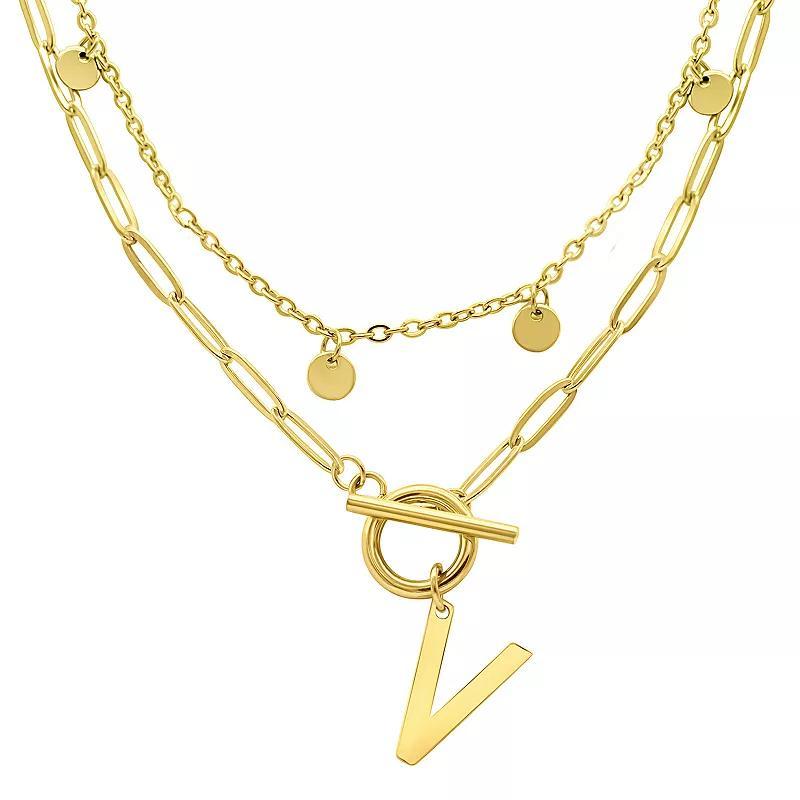 Adornia 14k Gold Plated Layered Initial Toggle Necklace, Womens Yellow Product Image