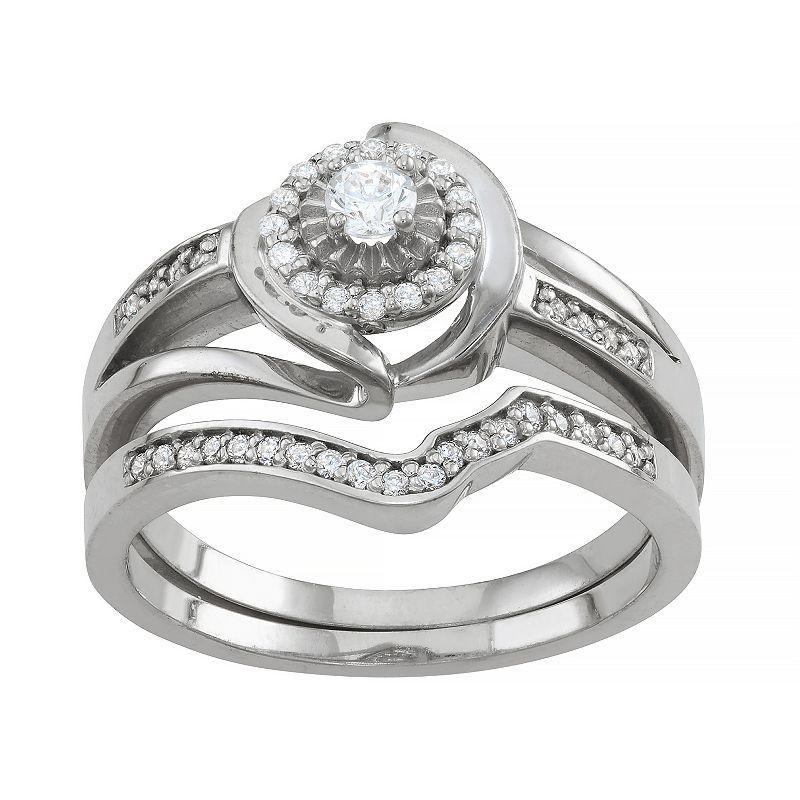 Tiara Sterling Silver 1/3 Carat T.W. Diamond Engagement Ring Set, Womens Product Image