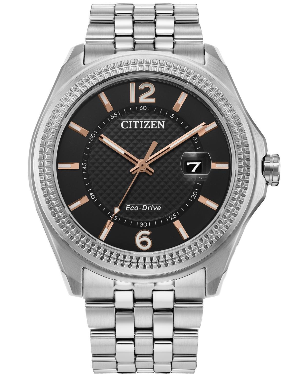 Citizen Mens Three Hand Stainless Steel Black Dial Bracelet Watch Product Image