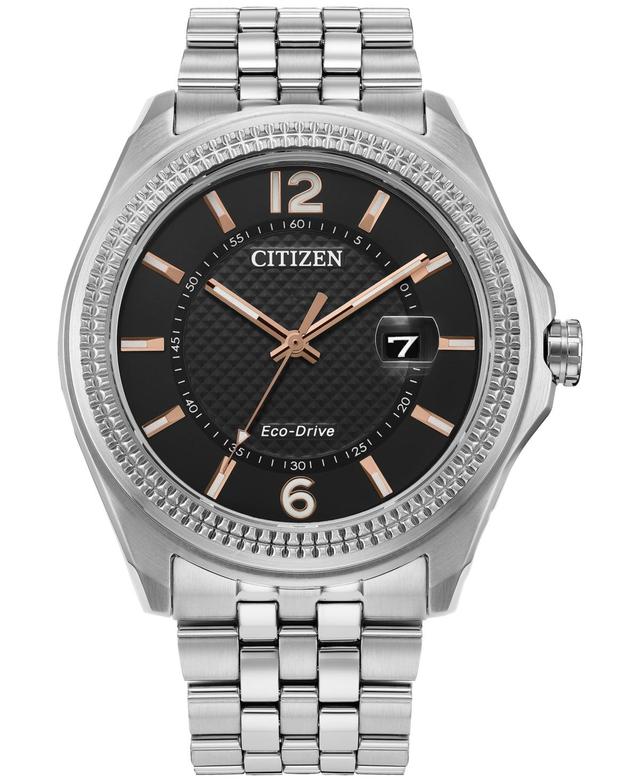 Citizen Mens Three Hand Stainless Steel Black Dial Bracelet Watch Product Image