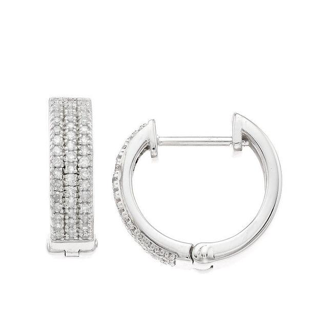 Womens 1/4CTW White Diamond Hoop Sterling Silver Earrings Product Image