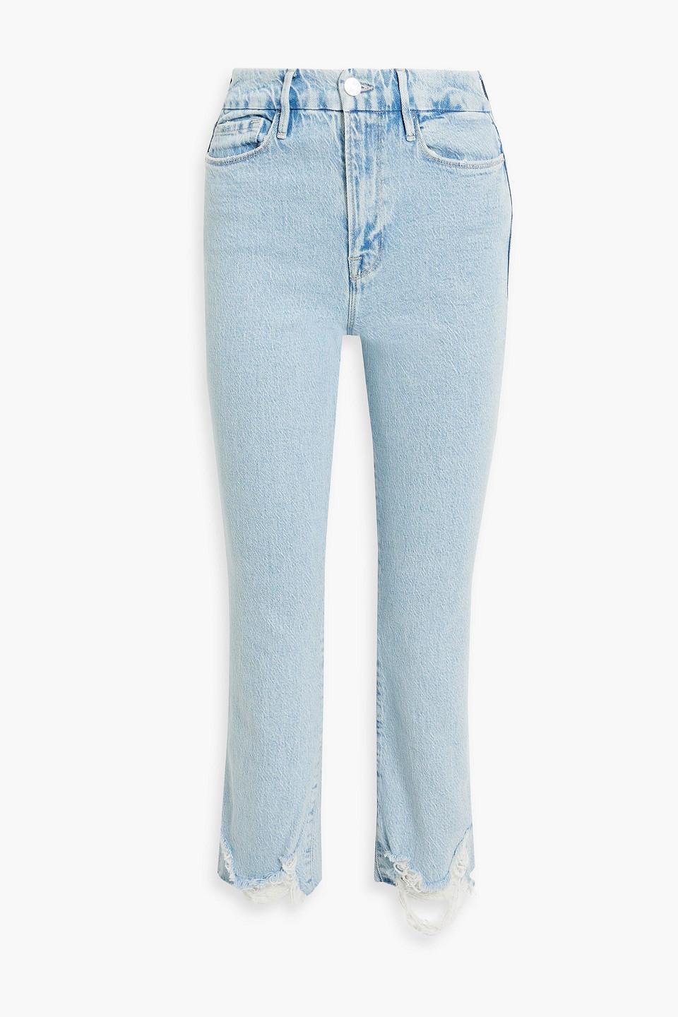 Le Super High Cropped Distressed High-rise Bootcut Jeans In Light Denim Product Image