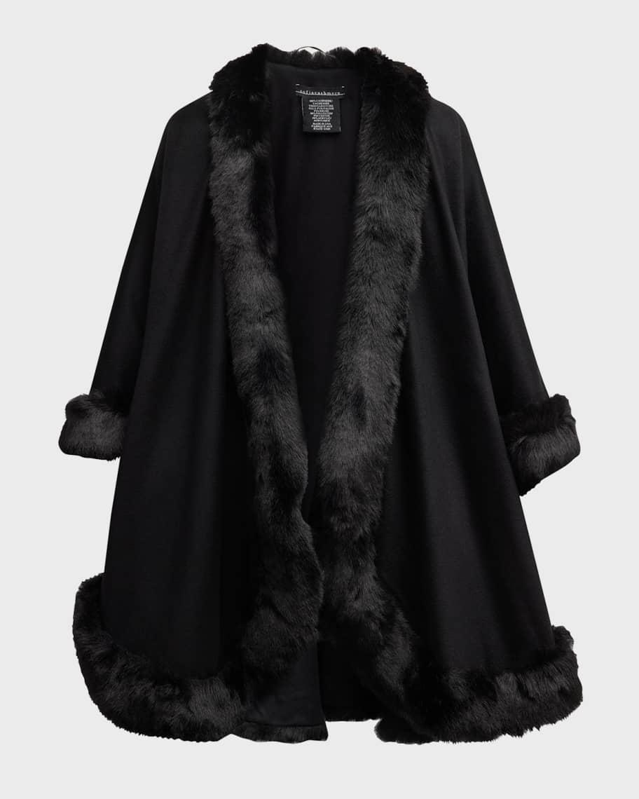 Faux Fur Trim Cashmere Cape  Product Image