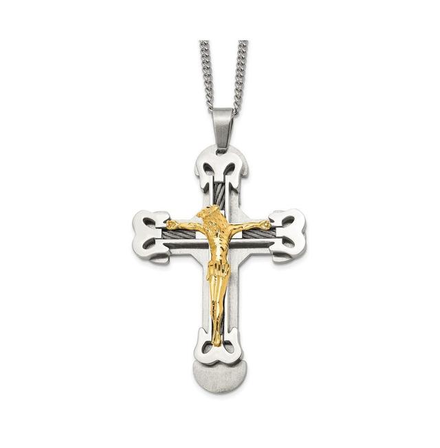 Chisel Brushed Yellow Ip-plated Cable Crucifix Pendant Curb Chain Product Image