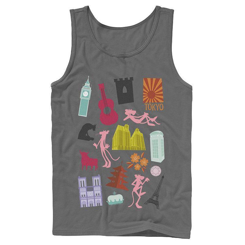 Mens Pink Panther Around The World Doodles Tank Top Grey Product Image