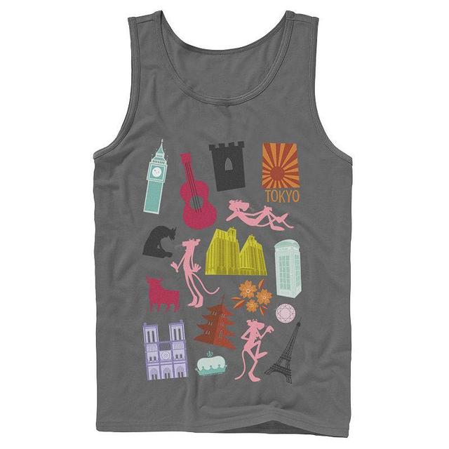 Mens Pink Panther Around The World Doodles Tank Top Grey Product Image