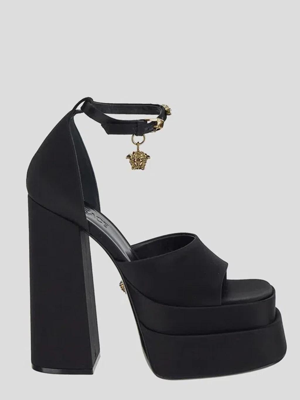 Medusa Aevitas Embellished Satin Platform Sandals In Black Product Image