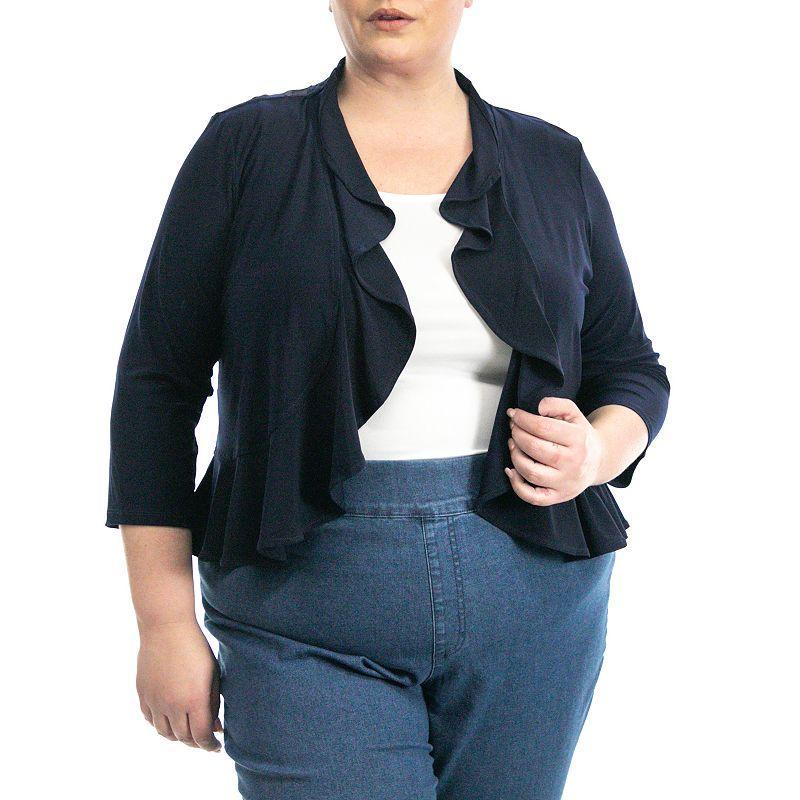 Plus Size Nina Leonard Ruffle Bolero, Womens Blue Product Image